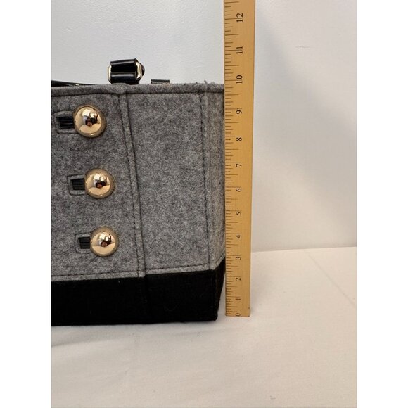 NWOT Kate Spade Black & Gray Wool Blend Tote Bag Gold Button Polka Dot Interior - Picture 10 of 12